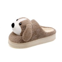 冬季儿童棉拖鞋厚底防滑卡通可爱狗狗男童女童包头加厚居家毛毛鞋 卡其色 17（内长15cm）