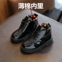 2021秋冬新款男童马丁靴韩版儿童短靴女童靴子宝宝棉靴公主靴童靴 黑色秋款薄棉 内长13cm
