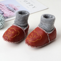 秋冬皮毛一体婴儿学步鞋男女宝宝学走路袜鞋加厚保暖软底防掉棉靴 深红色 内长12cm