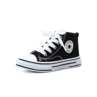 儿童高帮帆布鞋男童鞋子女童布鞋韩版板鞋休闲鞋2021年春秋季新款 黑色 27码/16.8cm