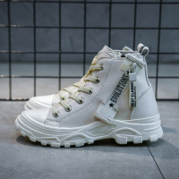 女童马丁靴秋冬2021年新款男童靴子单靴小女孩洋气短靴加绒棉鞋冬 米白色(单) 27码/内长16.5cm