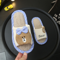 春秋季情侣布拖鞋亲子儿童可爱卡通狗软底防滑男女宝宝亚麻家居鞋 9642蓝色小熊 260[适合39-40脚穿]