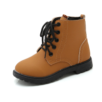 春秋新款儿童靴子软底男童皮靴女童雪地靴防滑小中大童马丁靴短靴 381棕色单鞋 21码/13.5厘米