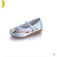 儿童绣花鞋民族风女童旗袍古装汉服鞋子小孩大中童牛筋底舞蹈布鞋 绣花鞋蓝 26(内长16.5)