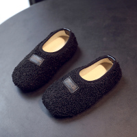 冬季室内婴儿家居宝宝地板学步鞋男一脚蹬1-3岁软底毛毛豆豆棉鞋 黑色(单鞋) 23