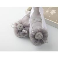 儿童舞蹈鞋 裙装配件 演出芭蕾舞鞋 可爱蕾丝兔子花球 练功鞋 灰色纱球舞蹈鞋一双 15.5