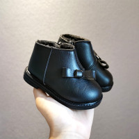 0-1-2-3岁宝宝鞋子婴儿学步鞋女软底儿童公主小皮鞋加绒保暖短靴 棉鞋A68黑色 15码/内长12厘米