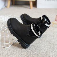 女童马丁靴2020年新款儿童靴子秋冬童鞋加绒女孩棉鞋公主短靴小童 黑色 27码内长17.5cm