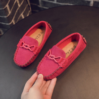 儿童皮鞋男童鞋子2021新款女童豆豆鞋英伦风中大童一脚蹬宝宝单鞋 玫红 21