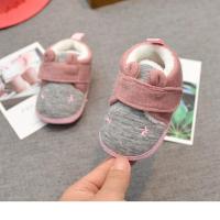 冬加绒棉布男宝宝学步鞋0-6-12个月软底保暖女婴儿步前鞋子0-1岁 红灰色 12码/11cm