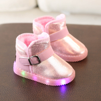 亮灯雪地靴宝宝鞋冬季新款1-5岁2男童鞋子儿童鞋女保暖小童棉鞋3 0010 粉色 21码內长13厘米
