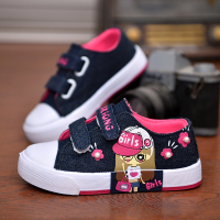 童鞋2020春秋女童低帮帆布鞋休闲鞋小女孩可爱学生透气单鞋中大童 大笨熊591深蓝 21