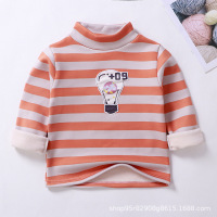 宝宝男女童装韩版加绒高领打底衫冬季中小童百搭长袖保暖上衣卫衣 红条灯泡 80cm