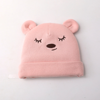 春秋婴儿帽子初生男女宝宝新生婴幼儿春秋0-3-6个月2纯棉可爱胎帽 小熊夹棉 粉色 参考年龄0-3个月/帽围34-38厘