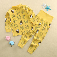 男宝宝纯棉高领秋衣秋裤套装春秋款内衣婴儿开档高腰护肚裤女儿童 姜黄龙猫高领套装 73码建议身高66-73厘米