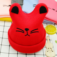 0-3-6-12个月婴儿帽子秋冬季男女童宝宝帽子可爱超萌新生儿童加厚 红色 特价猫咪款 [只买帽子]0-24个月宝宝 均