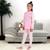 儿童秋衣秋裤纯棉套装全棉睡衣小中大童棉毛衫保暖宝宝家居服 拼条中领玫红 80cm 55码身高80-90厘米穿