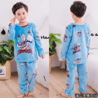 秋冬季儿童法兰绒睡衣男童女孩大童家居服加厚小孩保暖套装珊瑚绒 绒-G奥特曼 8码（身高95-105cm）