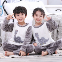 儿童法兰绒睡衣秋冬男童加厚加绒中大童珊瑚绒男孩冬季家居服套装 恐龙绒 8码[高95-105CM重20-30斤]