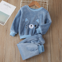 童装儿童睡衣2019冬季新款加绒加厚法兰绒家居服小孩冬装保暖居家 [小猫睡衣蓝色] 90码建议身高85CM