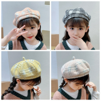 儿童帽子秋冬天羊绒格子八角画家帽韩版女宝宝洋气贝雷帽亲子款潮