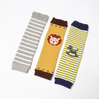 婴儿纯棉加厚腿袜无脚长筒袜套秋冬季宝宝松口毛圈过膝爬行护膝盖 灰底白条+狮子+小马 28-30cm左右/适合0-3岁