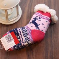 冬季超保暖儿童加绒袜子松口防滑加厚地板袜毛线袜珊瑚绒袜宝宝袜 玫红 L码(建议4-6岁)