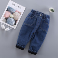 女童加绒牛仔裤秋冬2020新款中小童韩版洋气加厚保暖儿童冬季裤子 加绒前扣贴袋哈伦裤 90cm