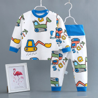 宝宝秋衣秋裤套装纯棉婴儿高腰护肚保暖套装男女童内衣1-3岁2秋冬 肩开两用档款-挖掘机蓝 73cm