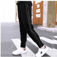 女童运动裤长裤金丝绒加厚加绒秋冬双面绒儿童宽松裤子宝宝休闲裤 黑色 110cm