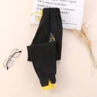 女童秋冬季双色脚口星空呢毛呢裤2020新款儿童夏潮儿童裤休闲童裤 MN04-黑色拼接(LA) 100cm