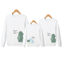 亲子装新款纯棉长袖卫衣小恐龙2020新款潮一家三口四口母女装洋气 白色 100cm