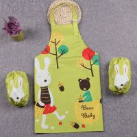 儿童画画衣男女宝宝绘画防水用衣美术小孩围裙反穿衣小中大童罩衣 可爱兔子绿色 小码{2-5岁}