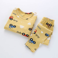 男女童秋衣秋裤宝宝家居服儿童内衣套装莱卡纯棉小中大童保暖睡衣 黄色小汽车 90cm(90cm（建议身高70-80cm）)