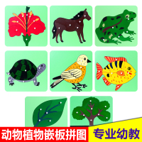 蒙氏嵌板教具动植物嵌板手抓板木质形状拼板儿童拼图玩具蒙特梭利