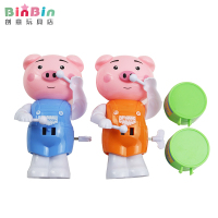 儿童可爱上链大号打鼓发条海草猪敲鼓有声击打创意玩具3岁5岁男女 蓝黄衣服随机1只+礼品