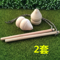 实木陀螺儿童学生成人广场健身打老牛冰嘎冰猴尜尜鞭绳子套装玩具 驼色