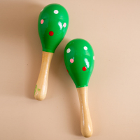 婴儿玩具摇铃木制小沙锤可咬奥尔夫打击乐器01岁宝宝早教益智玩具 绿色沙锤（15cm)1对