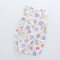 婴儿纱布睡袋蘑菇宝宝纯棉背心式空调防踢被神器儿童春秋夏季薄款 2层小猪花(底部带按扣) S码(35*58)0-8月