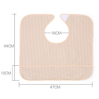 三层布成人老年人吃饭围兜防水围嘴食饭兜口水巾搭肩防洒大人护理 [单条装]驼色条纹