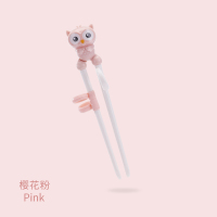 宝宝餐盘婴儿餐具学吃饭训练筷子勺子套装儿童卡通分格防摔辅食碗 猫头鹰练习筷-粉色