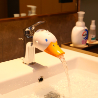 硅胶儿童水龙头延伸器卡通鸭子卫生间开关加长防溅水宝宝洗手神器 白色鸭子-无蝴蝶结