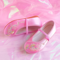 女童绣花鞋老北京布鞋儿童古装汉服鞋子中国风宝宝手工演出鞋公主 030粉色 26码(内长15cm)