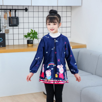 水晶绒儿童羽绒服罩衣秋冬女童长袖拉链棉袄护衣宝宝吃饭画画围裙 藏蓝佩奇圆领(水晶绒) 100