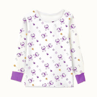 儿童纯棉内衣打底衫特大码春秋保暖睡衣男童女童全棉秋衣单件上衣 紫色低领满花女款 单衣 60码适合95-105身高