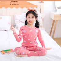 莱卡棉纯棉全棉毛衫儿童内衣套装男童女童中童大童秋衣秋裤睡衣裤 花色 女满印西红云朵猫 100cm 60码适合身高1米左右