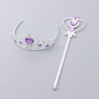 儿童皇冠头饰公主女童王冠韩国公主可爱小仙女魔法棒假发发饰套装 紫色皇冠魔法棒两件套