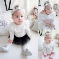 可可妈女宝宝娃娃领打底衫公主内搭白色婴儿翻领t恤春秋女童上衣 白色单层 长袖 59cm