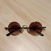儿童眼镜复古金属小圆框墨镜男女童太阳镜小孩时尚个性走秀墨镜潮 香槟色