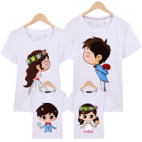 2020新款亲子装夏装短袖一家三口四口家庭套装母子母女夏季t恤衫 白色 草坏 女童90码/15-24斤